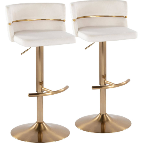 Cinch Adjustable Swivel Bar Stool in Gold & Cream Velvet (Set of 2)